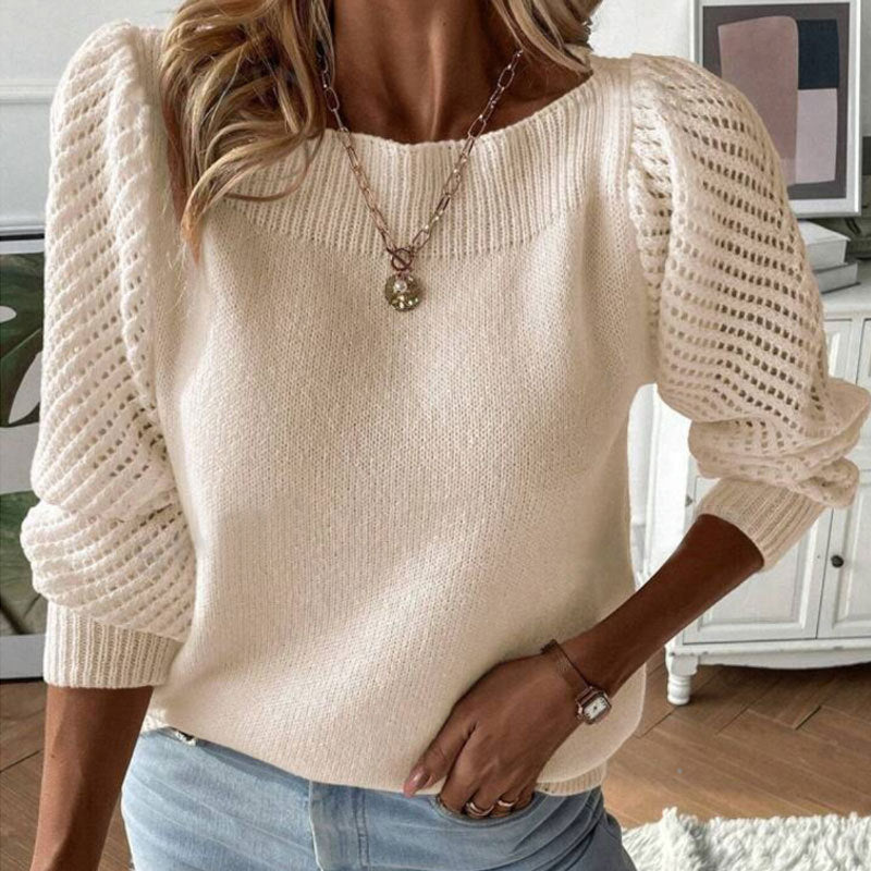 Hollow-out Long-sleeved Off-shoulder Pullover Sweater Top