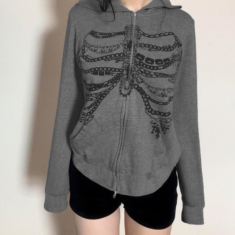 Dark Grunge Chain Zip-Up Hoodie