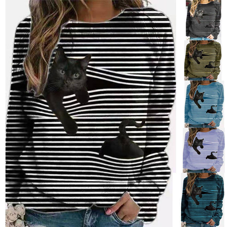 Cute 3D Cartoon Striped Long Sleeve Tee