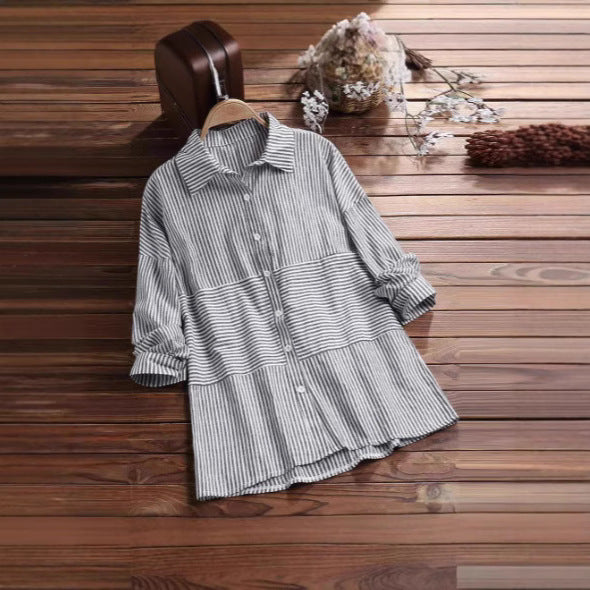 Cropped Casual Shirt With A Fitted Waist And Spliced Design