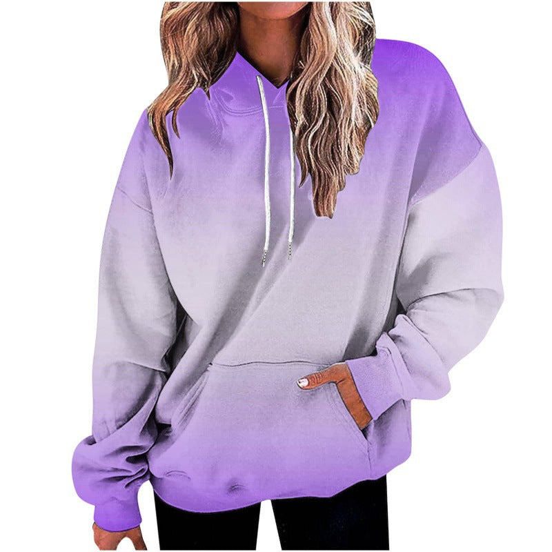 Women's Digital Print Loose Fit Hooded Sweater