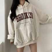 Women's Letter Print Hooded Mid-Length Loose Sweatshirt