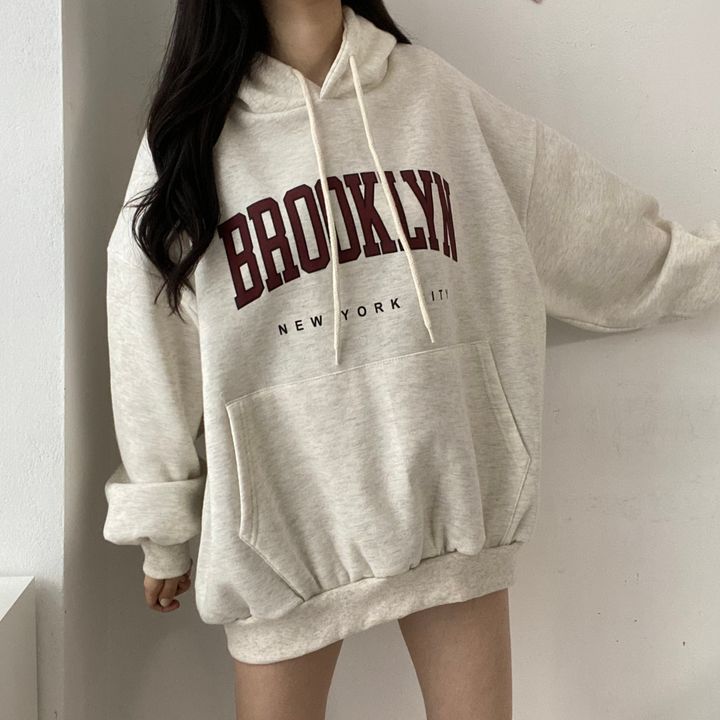 Women's Letter Print Hooded Mid-Length Loose Sweatshirt