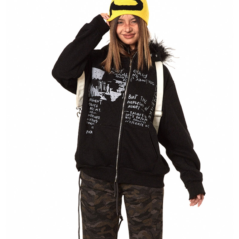 Thin Velvet Fur Collar Hood Short Sweater Design