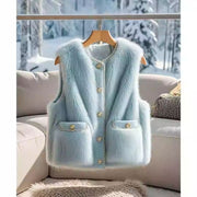 Blue Lamb Wool Fur Vest for Women - Classic Style