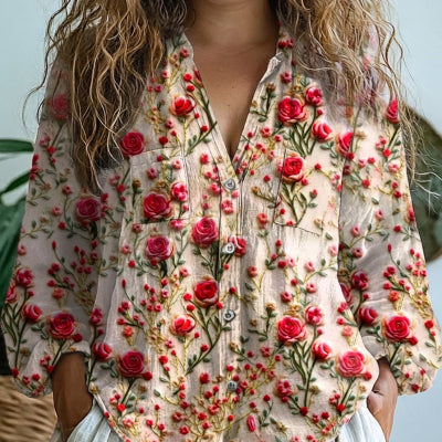 Women's Printed Shirt Top - Casual Short Sleeve Cotton Blend Blouse for Daily Wear