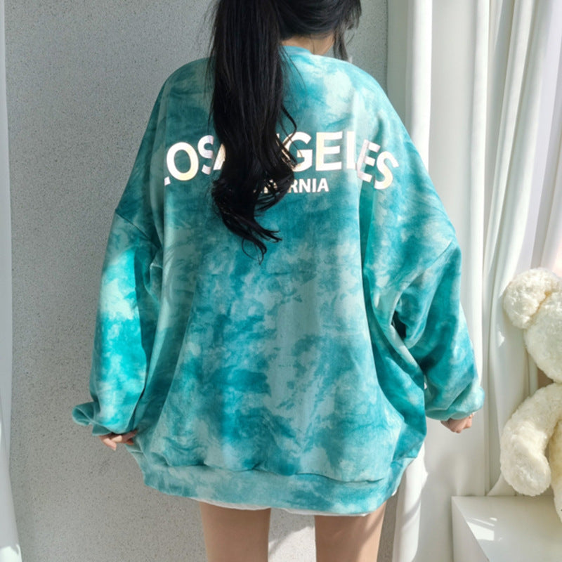 Korean Style Tie-Dye Cotton Sweatshirt for Women