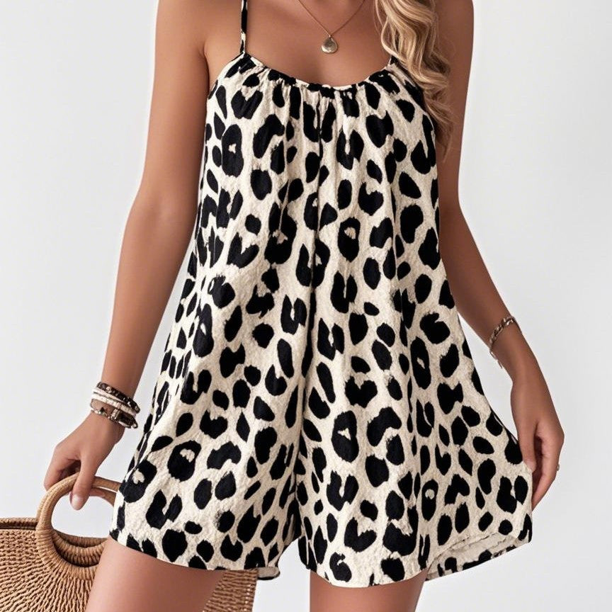 Leopard Print Backless Tie Jumpsuit