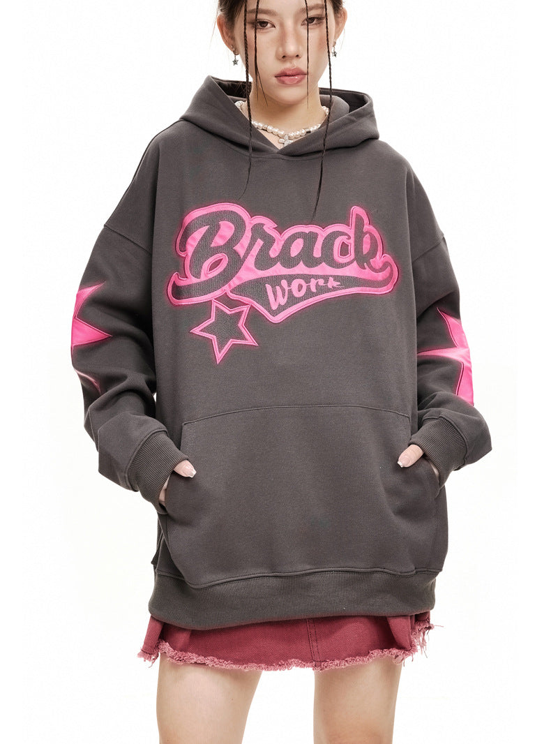 Alphabet Embroidery Cozy Hooded Sweatshirt