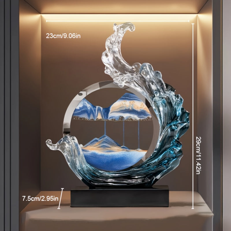 Large Resin Sea Wave Ornament with Sand Art - Elegant Nautical Home Decor for Living Room, Office, or TV Cabinet - Perfect for Holidays & Everyday Use, Resin Decor