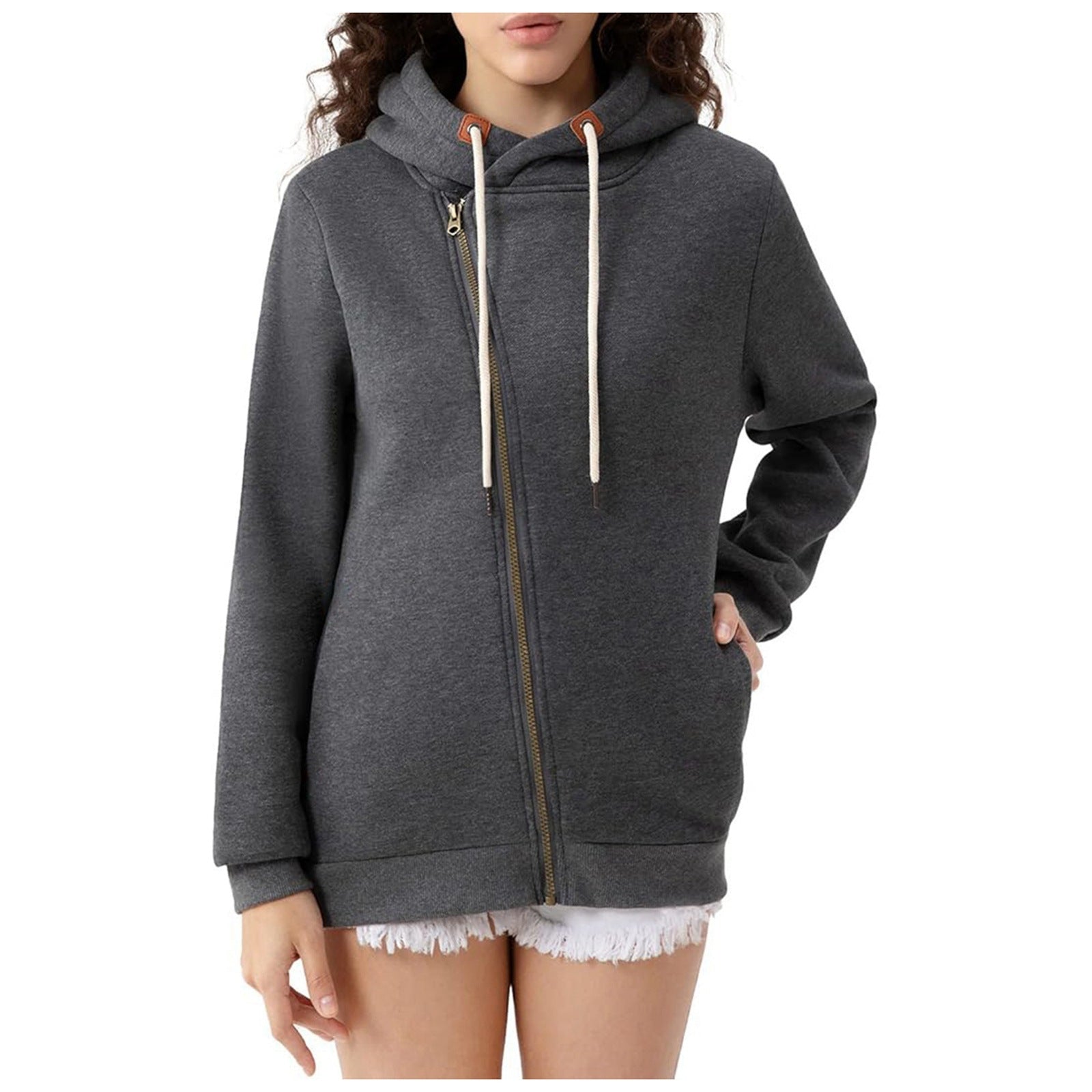 Women's Cozy Zip-Up Hooded Sweatshirt with Pockets