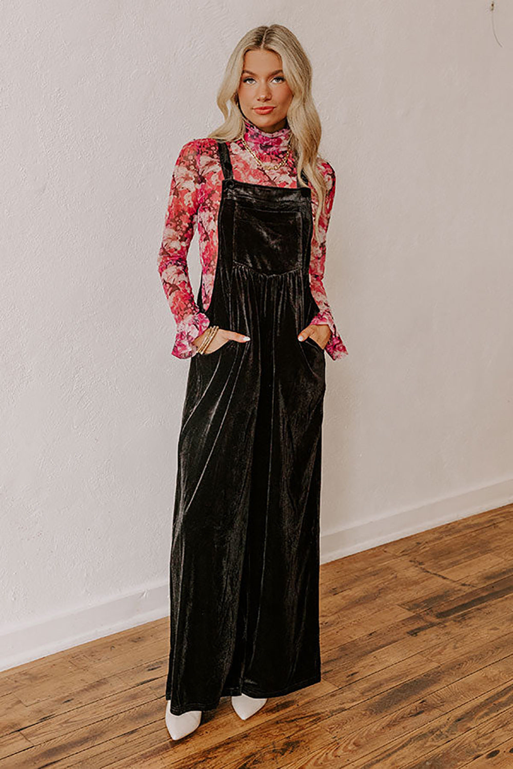 Womens Velvet Buttoned Ethnic-Style Jumpsuit