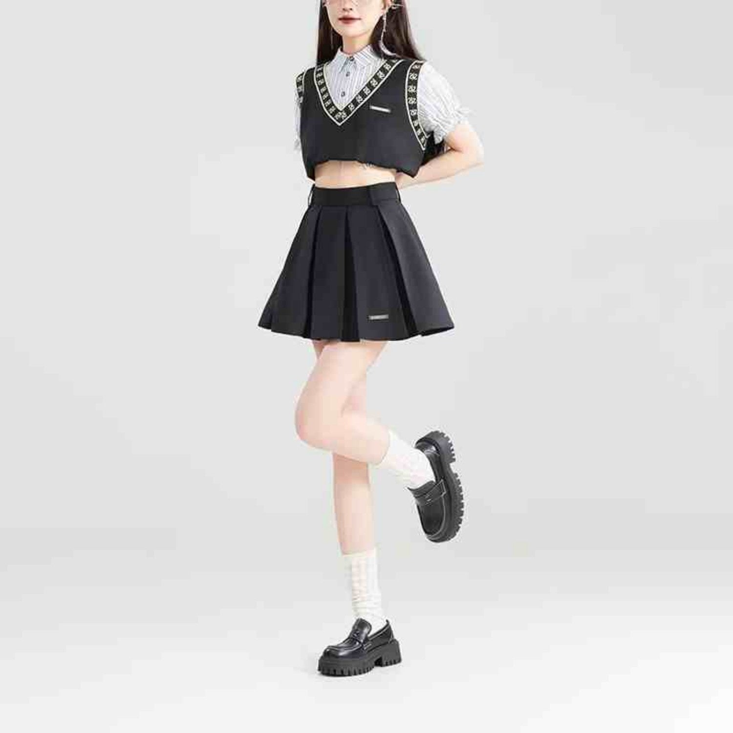 American Retro Style Fake Two Piece Shirt