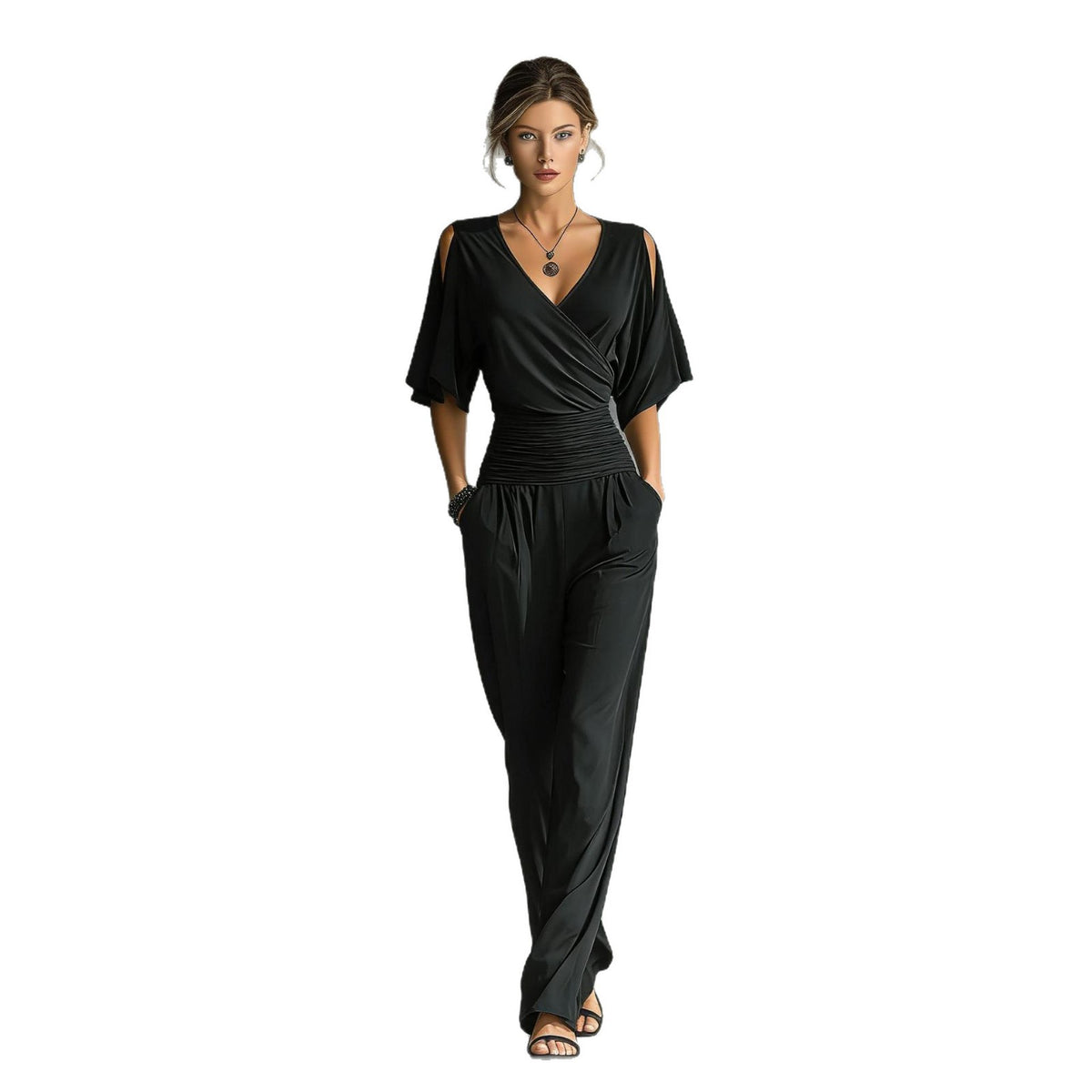Stylish Elegant Off-Shoulder V-Neck Slim-Fit Jumpsuit For Women
