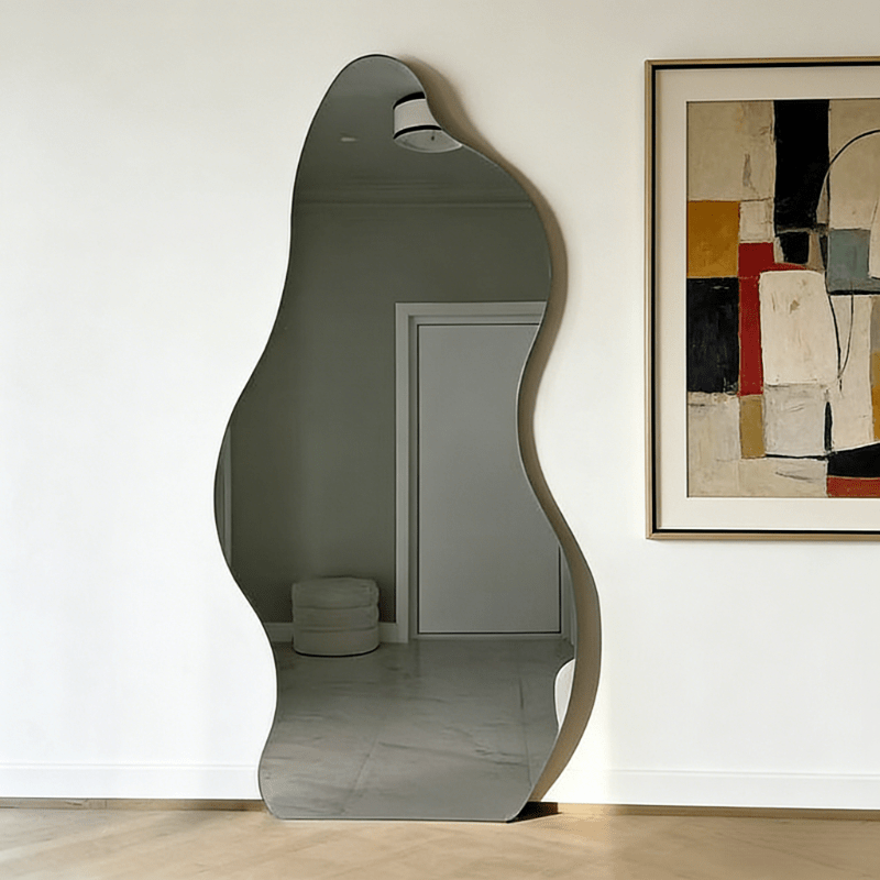 Wavy acrylic full-length mirror for wall or floor use