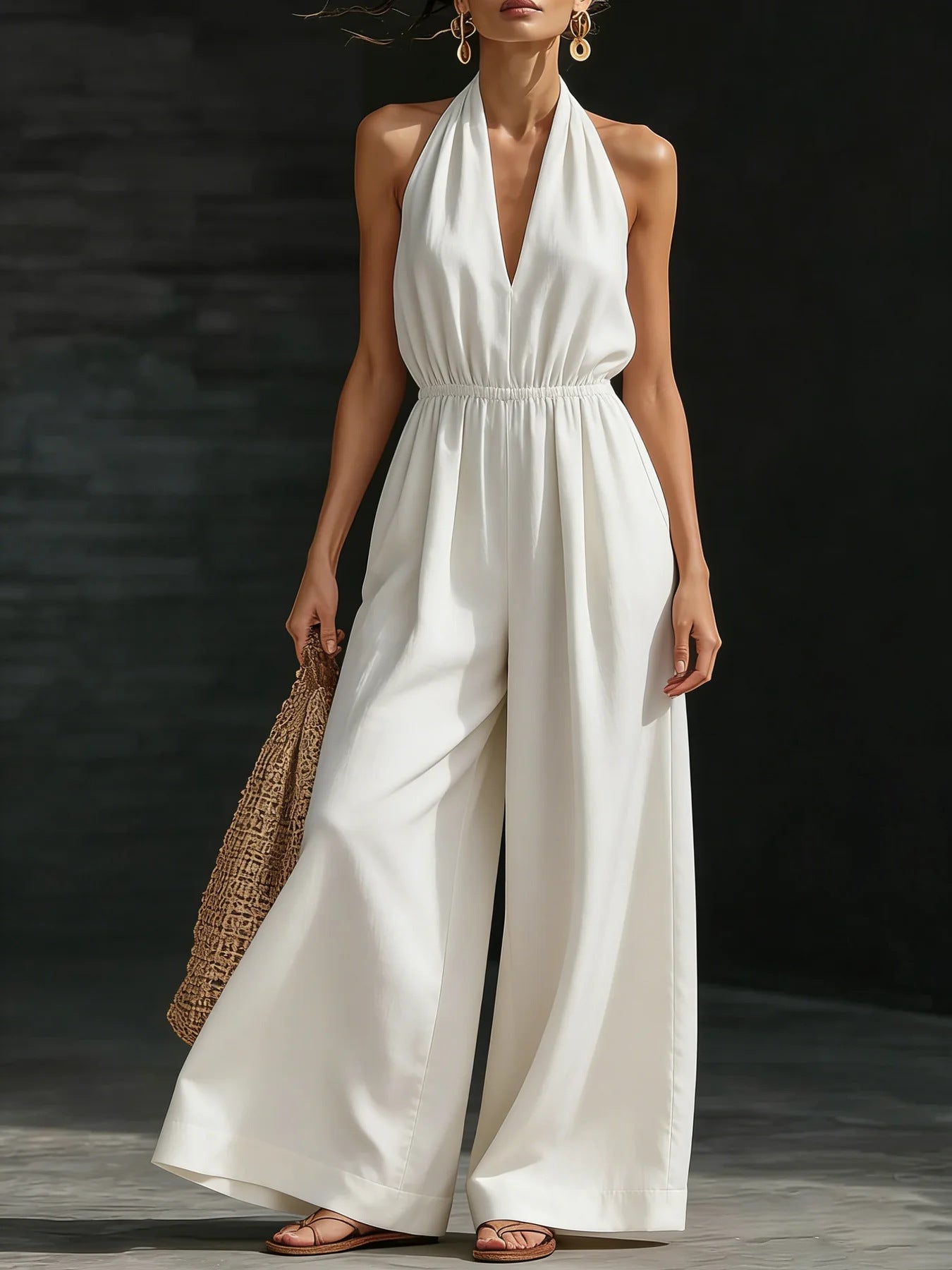 V-neck Halter Neck Jumpsuit For Women