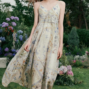 Retro Printed Holiday Style Suspender Dress Female
