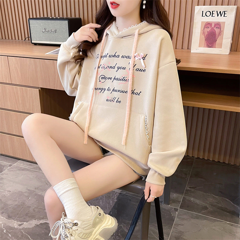 Women's Letter Print Long Sleeve Hooded Sweater