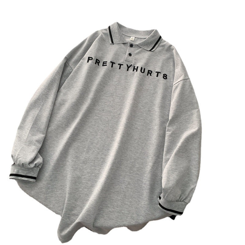 Chic Letter Embroidered Polo Sweatshirt for Women