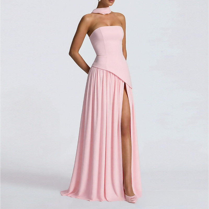 Elegant French Slit Midi Dress - Slim Fit Summer Style