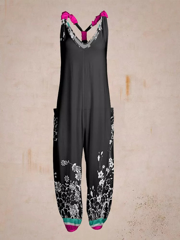 Printed Loose-Fit Plus-Size Beach Romper With Straps
