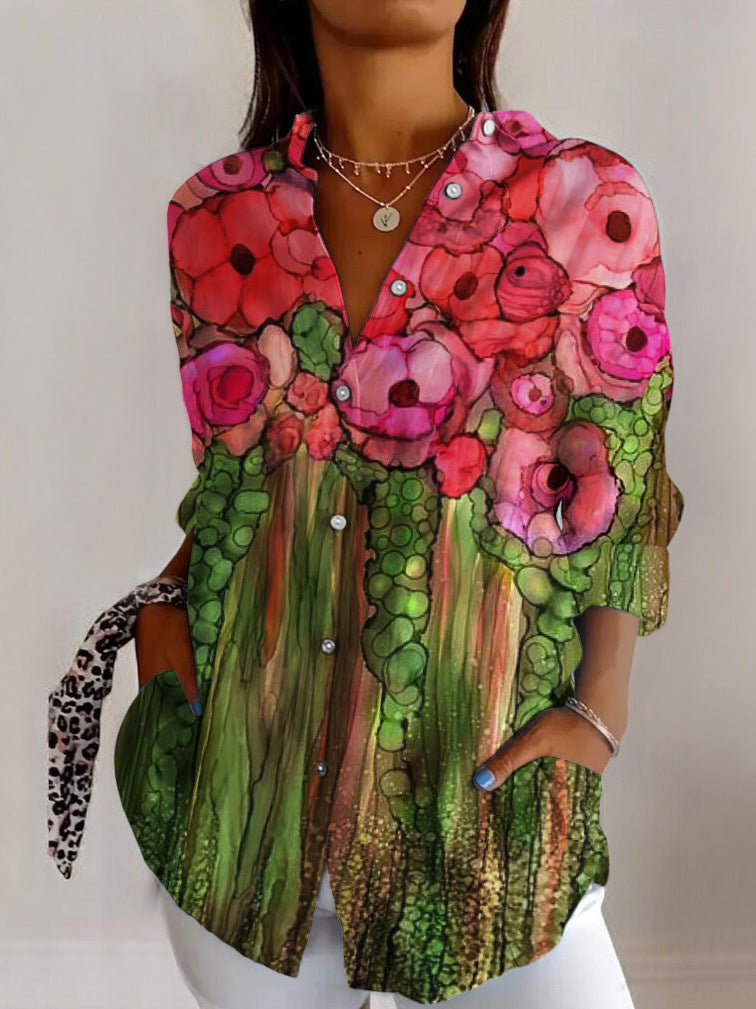 Women's Long Sleeve Floral Button Shirt