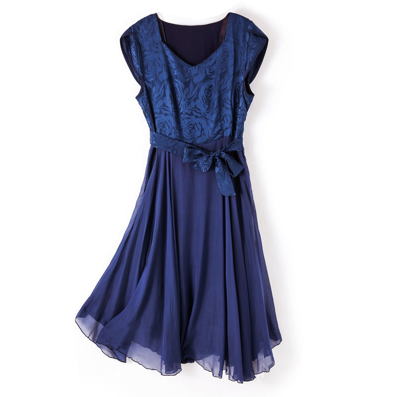 Elegant Silk Velvet V-Neck Flared Midi Dress