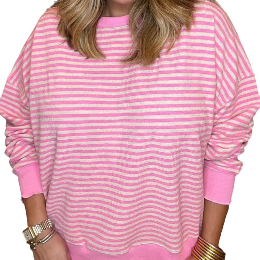 Women's Cozy Striped Long Sleeve Loose Sweatshirt