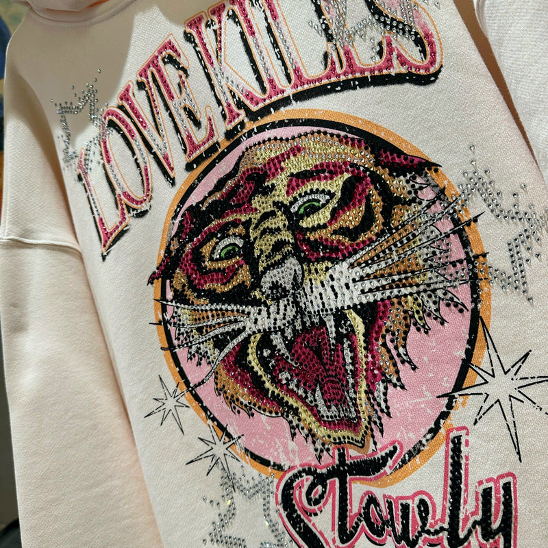 Anime Couple Pullover Sweatshirt with Diamond Detail