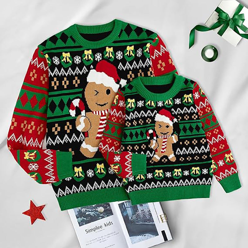 Cute Gingerbread Man Pullover Sweater for Women Autumnwinter Long Sleeve