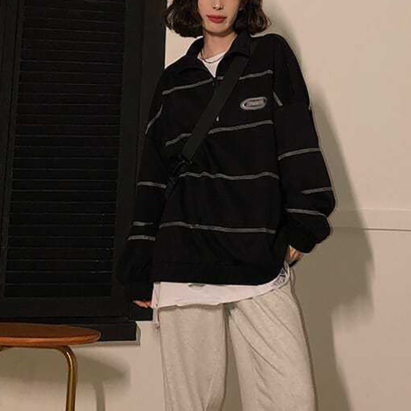 Trendy Streetwear Polo Collar Sweatshirt