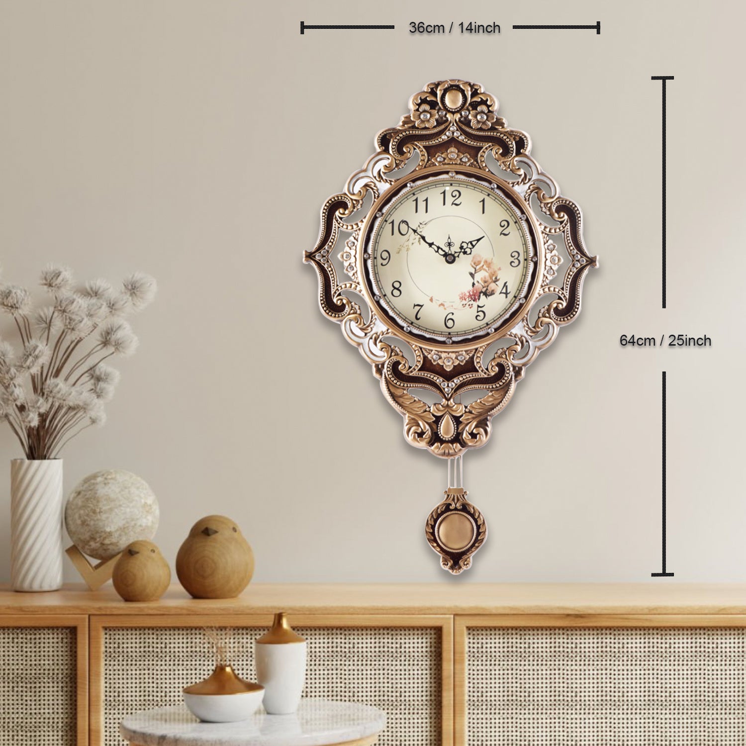Vintage European Style Metal Wall Clock, Silent Japanese Quartz Movement, Round Analog Display, Chrome Finish, with Rhinestone Embellishment and Enamel Craftsmanship, for Home Decor, Bedroom and Living Room, Antique Vintage Decor