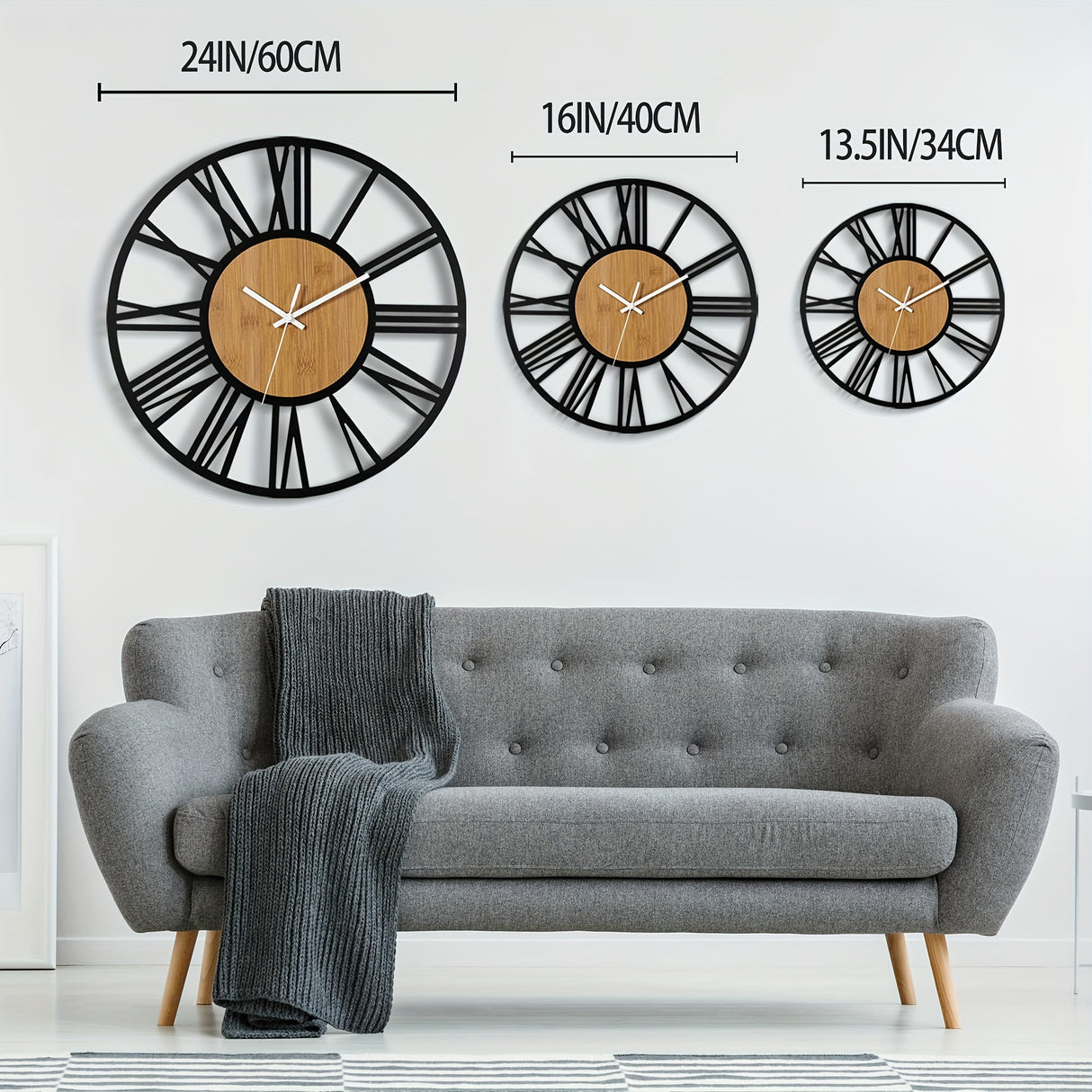 Round Wall Clock Modern Battery Powered Silent Non-ticking Living Room Decorative Clock Suitable For Home Living Room Garden Office Cafe Decoration 13.39inch 15.75inch 19.69inch 23.62inch 31.5inch Optional