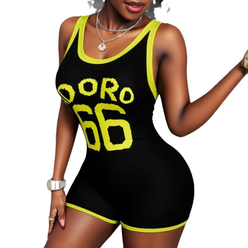 Y2K Letter Print U-Neck Streetwear Jumpsuit