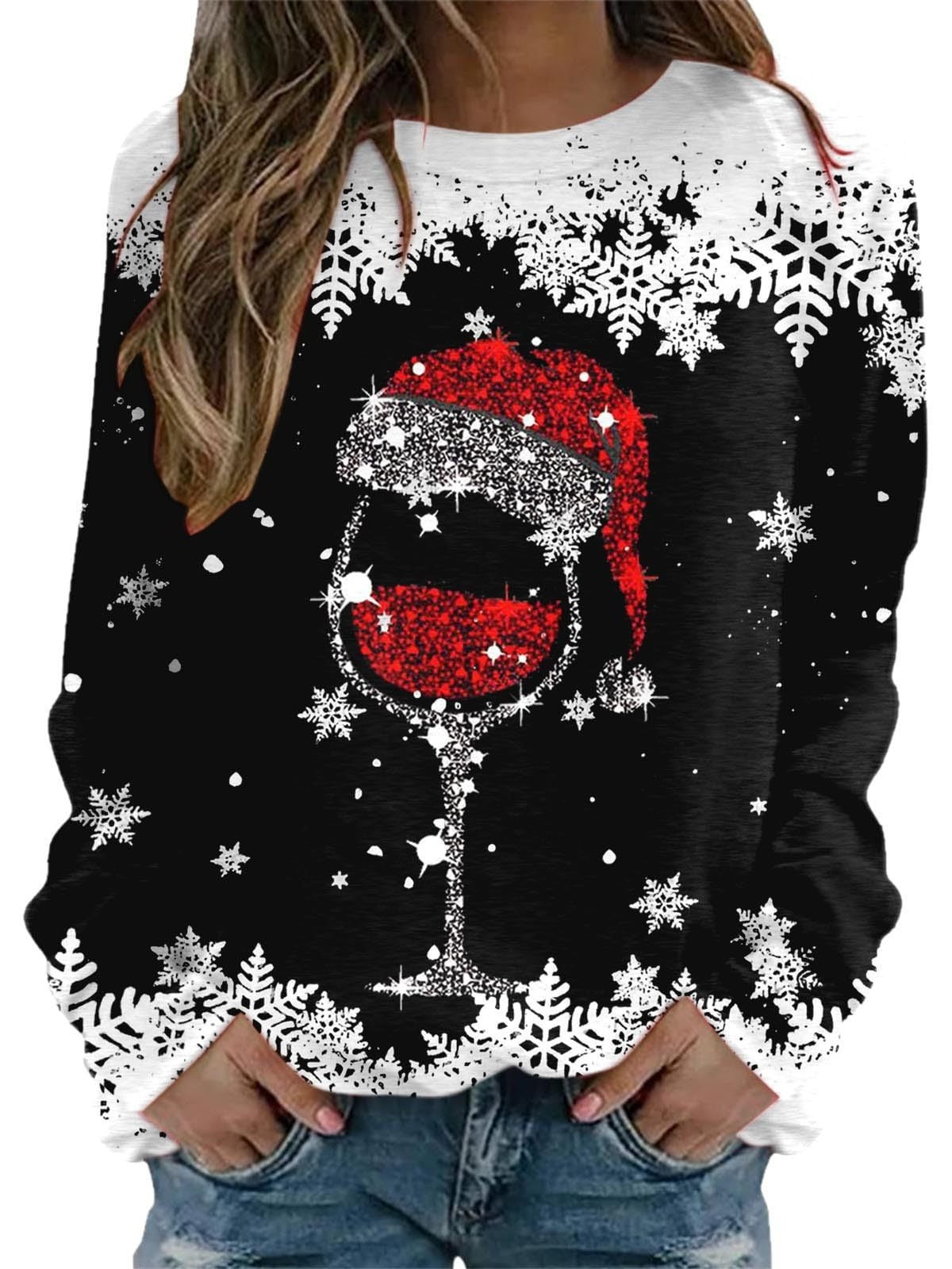 Festive 3D Print Christmas Women's Casual Crewneck Sweater