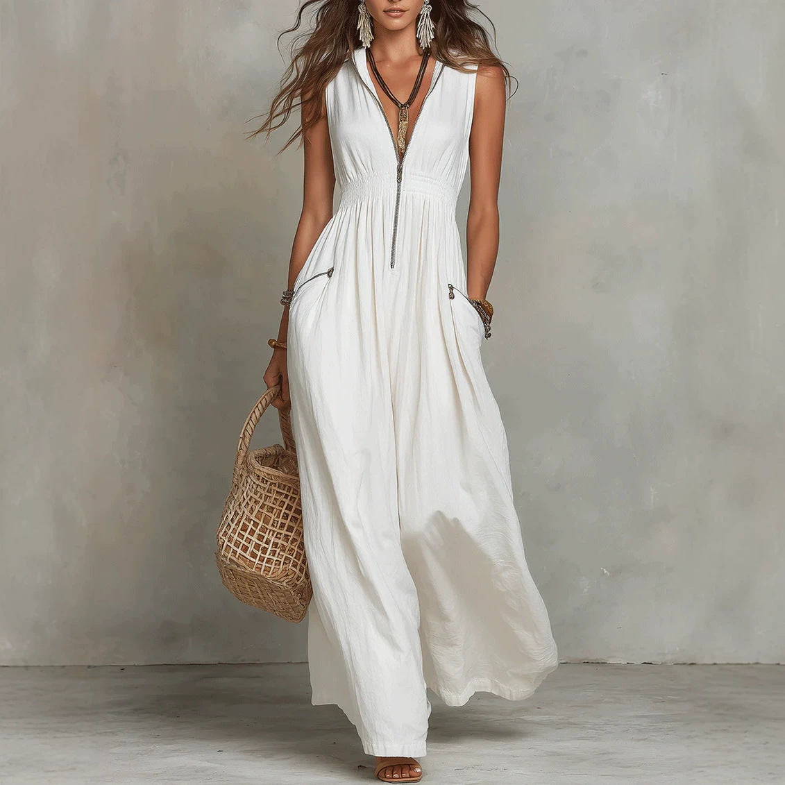 V-neck Bohemian-style Long Vacation Dress