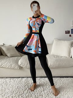Modest 3-Piece Printed Full Coverage Swimsuit