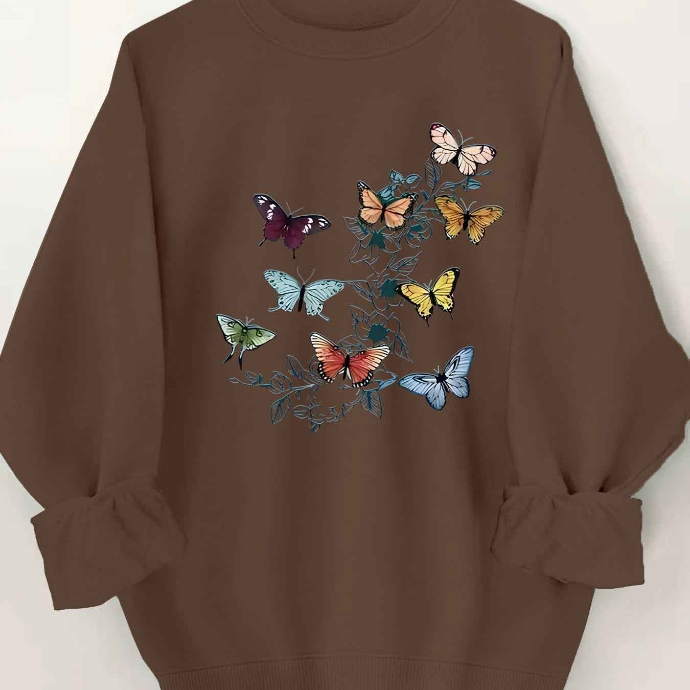 Women's Plus Size Butterfly Print Round Neck Sweatshirt – Size S