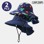 Toddler Flap Bucket Hat Set with Wide Brim and Neck Cover