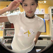 Sweet White Korean‑Style Slim Fit Women’s T‑Shirt – Short Sleeve