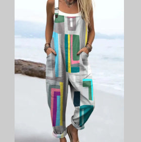 Women's Printed Pocket Wide Leg Jumpsuit