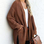 Hollow-out Womens Loose-fitting Laid-back Style Coat Sweater