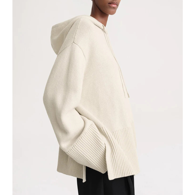 Hooded Knit Sweater for Women Loose-fitting Laid-back Style