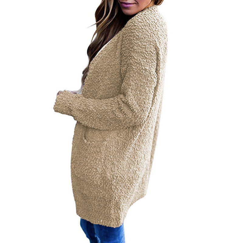 Cozy Fleece Double-Pocket Knit Cardigan Sweater