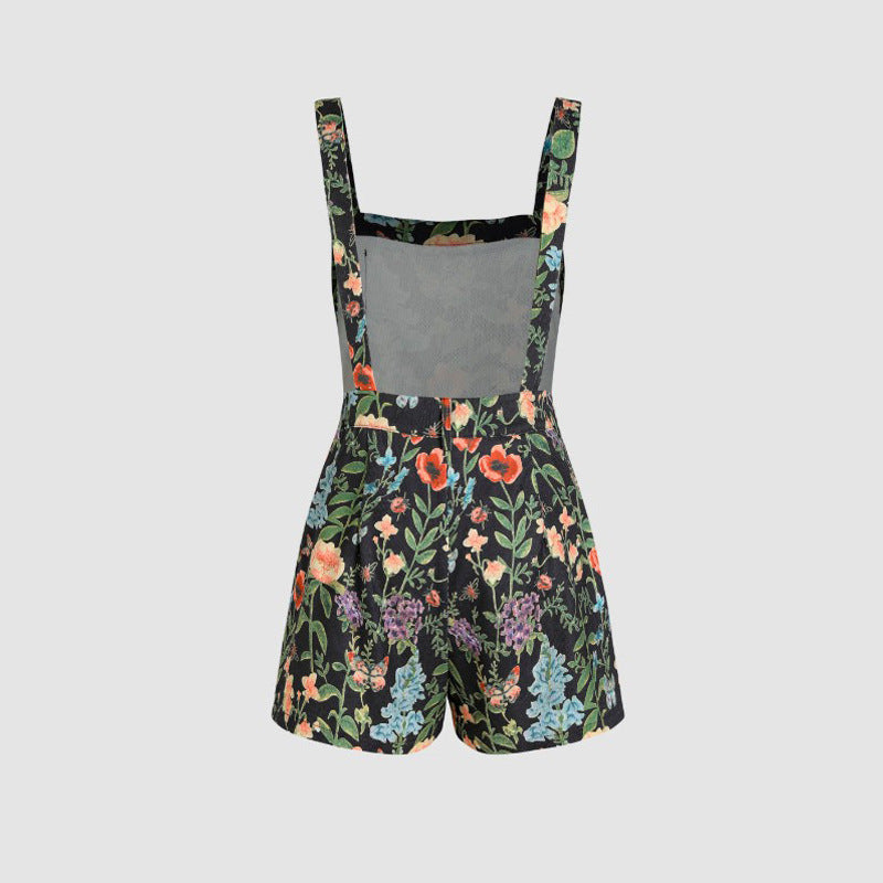 Women's Plant Print Button Corduroy Jumpsuit