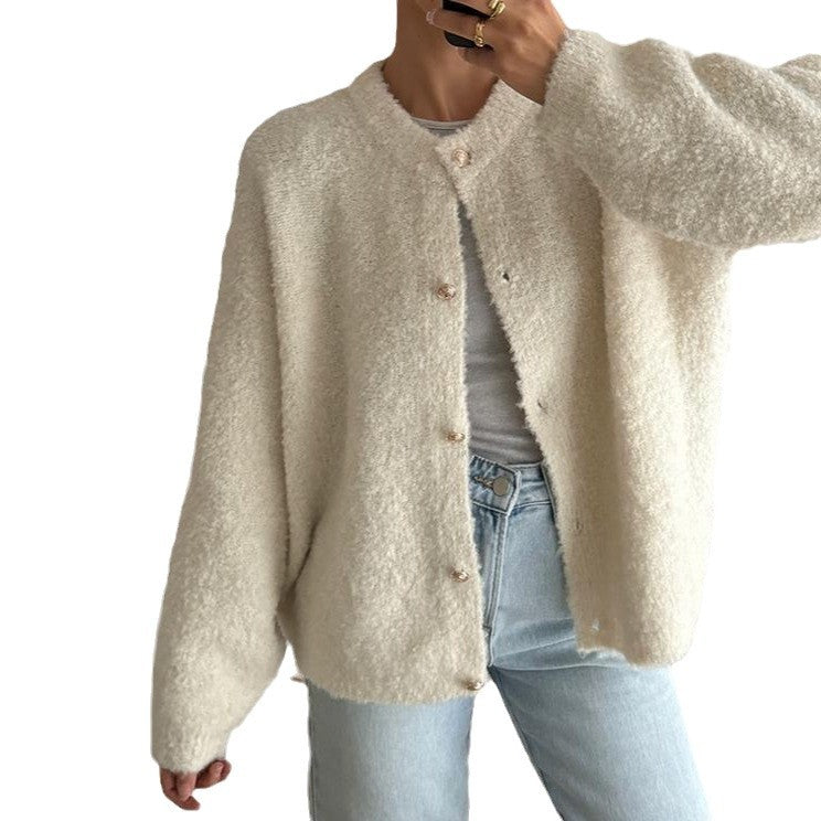 Solid Color Round Neck Single-breasted Coat
