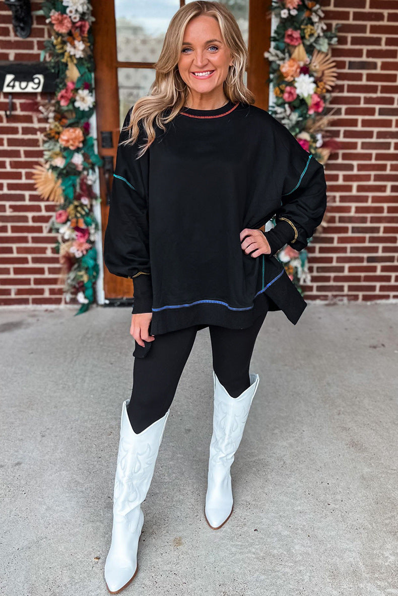 Chic Colorblock Casual Loose Pullover Sweatshirt