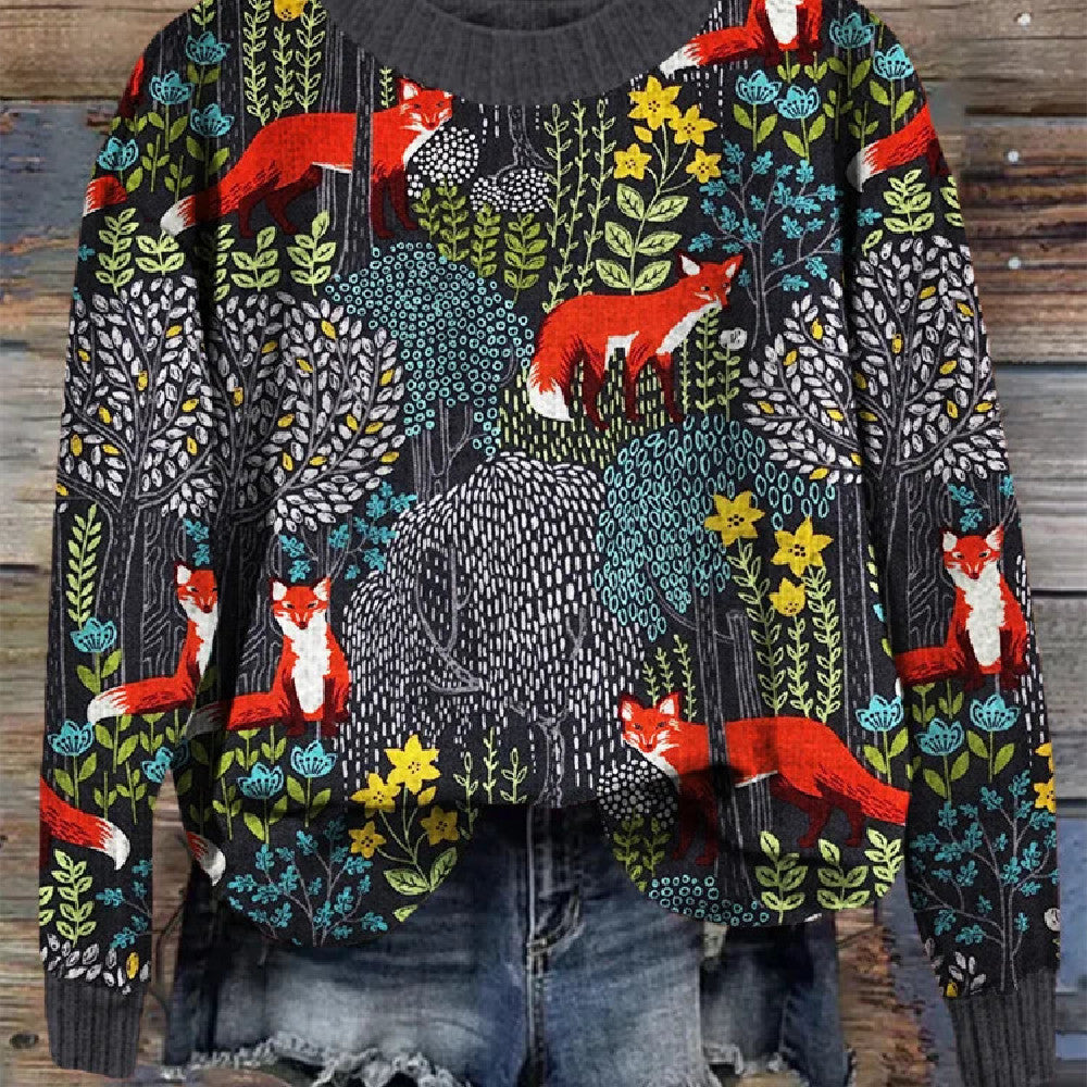 Cozy Animal Print Couple's Casual Round Neck Sweater