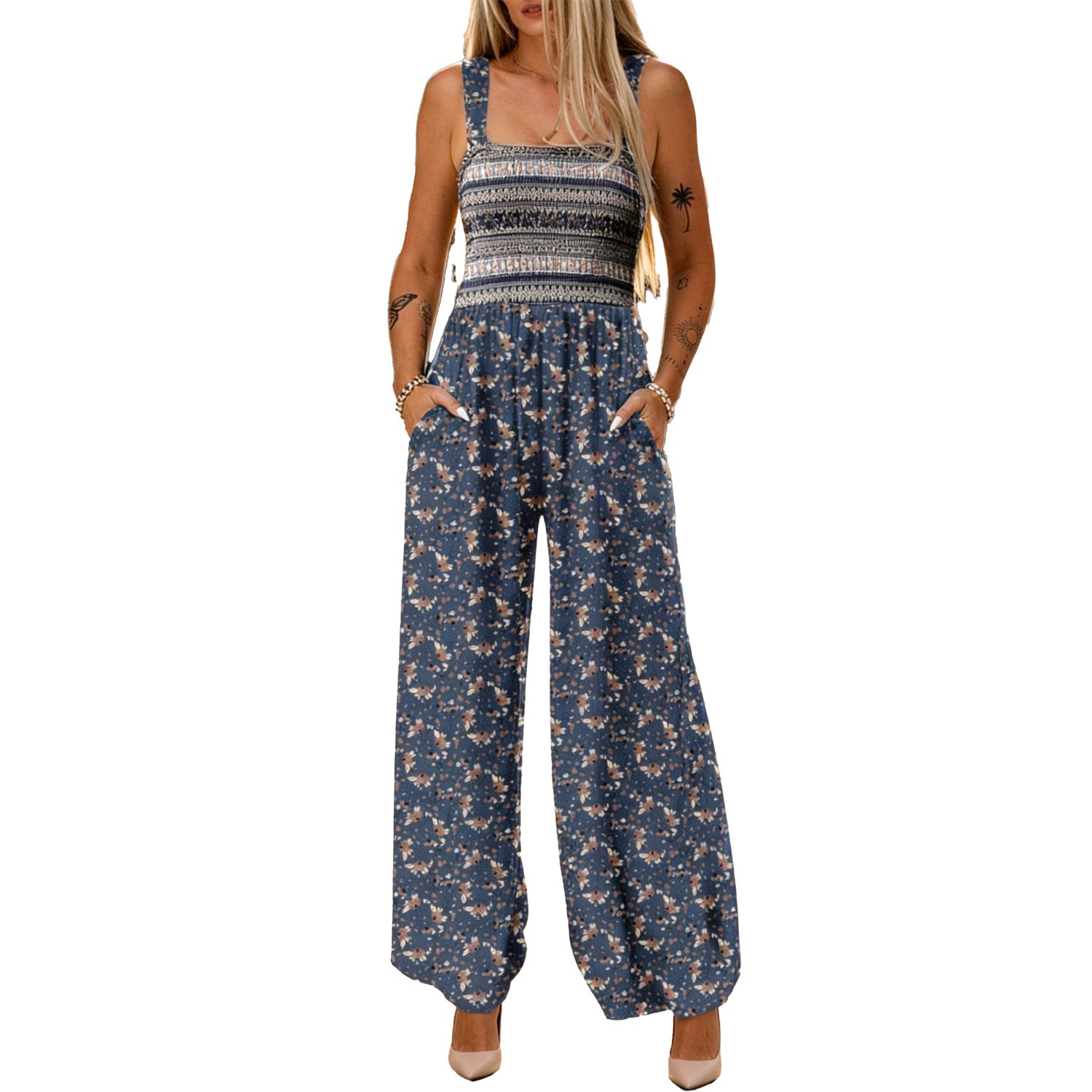 Women's Strappy Loose Printed Jumpsuit