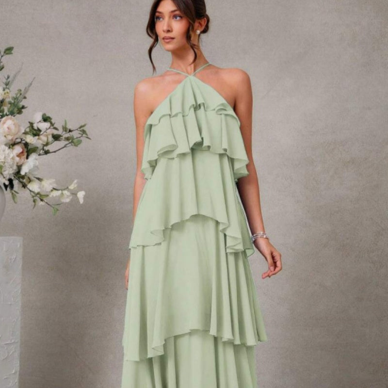 Womens Sexy Halter-neck Chiffon Dress